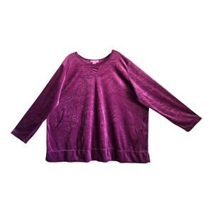 WOMAN WITHIN Women's Plus 2X Tunic Top Magenta Velvet Long Sleeve Bust 56"
